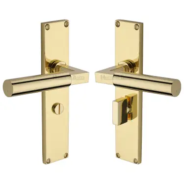 Click Here To Enlarge This Photo Of VT6330-PB Heritage Brass Bauhaus Bathroom Set Door Handle on 200mm Plate Polished Brass finish