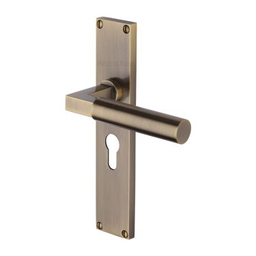 Click Here To Enlarge This Photo Of VT6348-AT Heritage Brass Bauhaus Euro Profile Door Handle on 200mm Plate Antique Brass finish