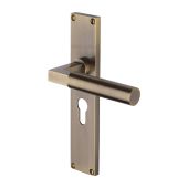 VT6348-AT Heritage Brass Bauhaus Euro Profile Door Handle on 200mm Plate Antique Brass finish