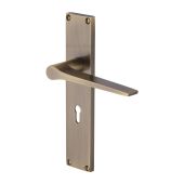 VT8100-AT Heritage Brass Gio Lever Lock Door Handle on 200mm Plate Antique Brass finish