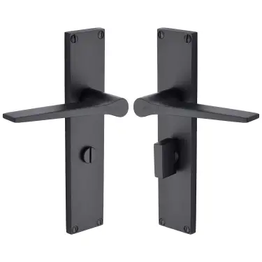 Click Here To Enlarge This Photo Of VT8130-BKMT Heritage Brass Gio Bathroom Set Door Handle on 200mm Plate Matt Black finish