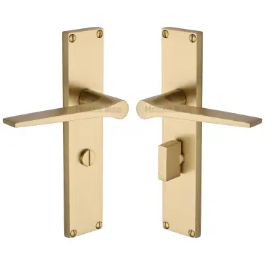 Click Here To Enlarge This Photo Of VT8130-SB Heritage Brass Gio Bathroom Set Door Handle on 200mm Plate Satin Brass finish