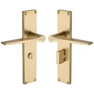 VT8130-SB Heritage Brass Gio Bathroom Set Door Handle on 200mm Plate Satin Brass finish