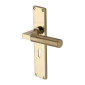 VT9300-PB Heritage Brass Bauhaus Knurled Lever Lock Door Handle on 200mm Plate Polished Brass finish