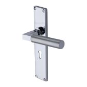VT9300-PC Heritage Brass Bauhaus Knurled Lever Lock Door Handle on 200mm Plate Polished Chrome finish