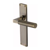 VT9310-AT Heritage Brass Bauhaus Knurled Lever Latch Door Handle on 200mm Plate Antique Brass finish