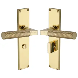 VT9330-PB Heritage Brass Bauhaus Knurled Bathroom Set Door Handle on 200mm Plate Polished Brass finish