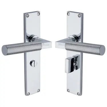 Click Here To Enlarge This Photo Of VT9330-PC Heritage Brass Bauhaus Knurled Bathroom Set Door Handle on 200mm Plate Polished Chrome finish