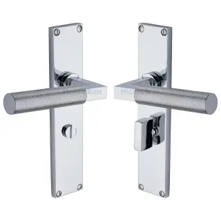 VT9330-PC Heritage Brass Bauhaus Knurled Bathroom Set Door Handle on 200mm Plate Polished Chrome finish