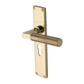 VT9348-PB Heritage Brass Bauhaus Knurled Euro Profile Door Handle on 200mm Plate Polished Brass finish