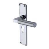 VT9348-PC Heritage Brass Bauhaus Knurled Euro Profile Door Handle on 200mm Plate Polished Chrome finish