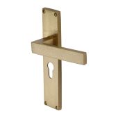 VTH3348-SB Heritage Brass Delta Hammered Euro Profile Door Handle on 200mm Plate Satin Brass finish