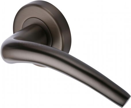 Click Here To Enlarge This Photo Of V1121-MB Heritage Brass Door Handle Lever Latch on Round Rose Wing Design Matt Bronze Finish