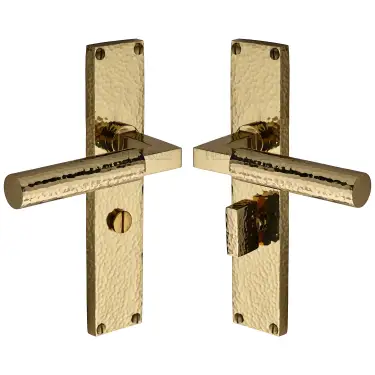 Click Here To Enlarge This Photo Of VTH4330-PB Heritage Brass Bauhaus Hammered Bathroom Set Door Handle on 200mm Plate Polished Brass finish