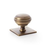 AW826-38-AB - Alexander & Wilks Quantock Cupboard Knob 38mm on Square Backplate - Antique Brass