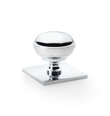 AW826-38-PC - Alexander & Wilks Quantock Cupboard Knob 38mm on Square Backplate - Polished Chrome