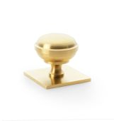 AW826-38-SBPVD - Alexander & Wilks Quantock Cupboard Knob 38mm on Square Backplate - Satin Brass PVD