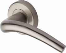 V1121-SN Heritage Brass Door Handle Lever Latch on Round Rose Wing Design Satin Nickel Finish