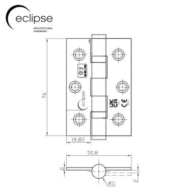 Click Here To Enlarge This Photo Of Eclipse 14096 Grade 7 Satin Brass (Mild Steel) Ball Bearing Hinges 76 x 51 x 2mm