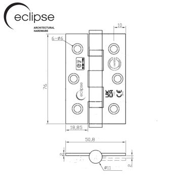 Click Here To Enlarge This Photo Of Eclipse 14851 Grade 7 Polished Stainless Steel Ball Bearing Hinges 76 x 51 x 2mm