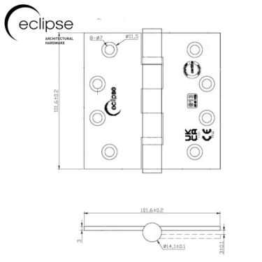 Click Here To Enlarge This Photo Of Eclipse 14841MAB Grade 13 Matt Antique Brass (Stainless Steel) Ball Bearing Hinges 102 x 102 x 3mm