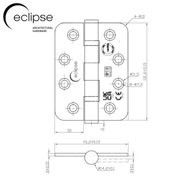 Click Here To Enlarge This Photo Of Eclipse 14869 Grade 13 Satin Stainless Steel Ball Bearing Radius Corner Hinges 102 x 76 x 3mm