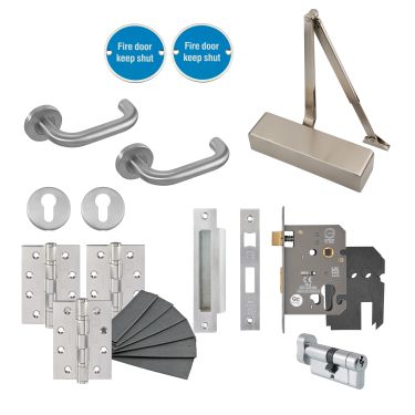 Click Here To Enlarge This Photo Of Eclipse 24463 Commercial Passage Way Sash-Locking Fire Door Pack (FD30/60) Satin Stainless Steel