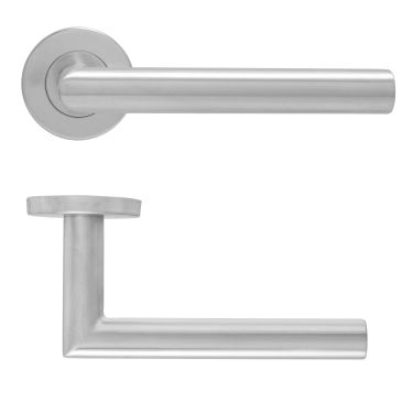 Click Here To Enlarge This Photo Of Eclipse 34408 Satin Stainless Steel 19mm Mitred Lever on Round Rose Set