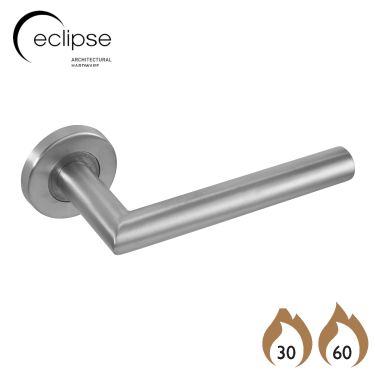 Click Here To Enlarge This Photo Of Eclipse 34408 Satin Stainless Steel 19mm Mitred Lever on Round Rose Set