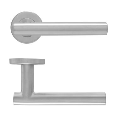 Click Here To Enlarge This Photo Of Eclipse 34436 Satin Stainless Steel 19mm Straight T Bar Lever on Round Rose Set
