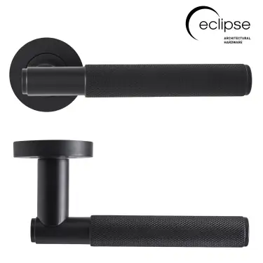 Click Here To Enlarge This Photo Of Eclipse 63231 Matt Black Knurled Lever on Round Rose Set (Insignia Range)