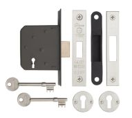 Eclipse 71017 76mm CE Fire Rated 3 Lever Mortice Deadlock - Nickel Plated