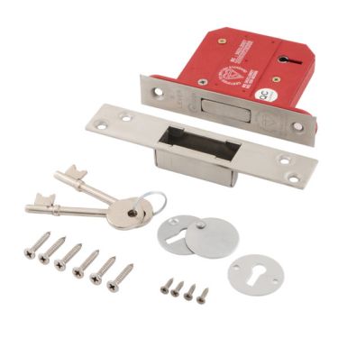 Click Here To Enlarge This Photo Of Eclipse 70065 63mm Heavy Duty 5 Lever Mortice Deadlock (BS3621) - Satin Chrome