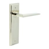 BUR10KIT164 Frelan Hardware Burlington Mayfair Door Handles on Latch Backplate Polished Nickel
