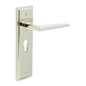 BUR10KIT167 Frelan Hardware Burlington Mayfair Door Handles on 47.5mm Euro Backplate Polished Nickel