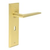 BUR10KIT243 Frelan Hardware Burlington Mayfair Door Handles on 57mm Lock Backplate Satin Brass