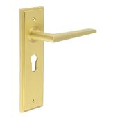 BUR10KIT245 Frelan Hardware Burlington Mayfair Door Handles on 47.5mm Euro Backplate Satin Brass