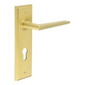 BUR10KIT246 Frelan Hardware Burlington Mayfair Door Handles on 72mm Din Euro Backplate Satin Brass