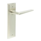 BUR10KIT320 Frelan Hardware Burlington Mayfair Door Handles on Latch Backplate Satin Nickel