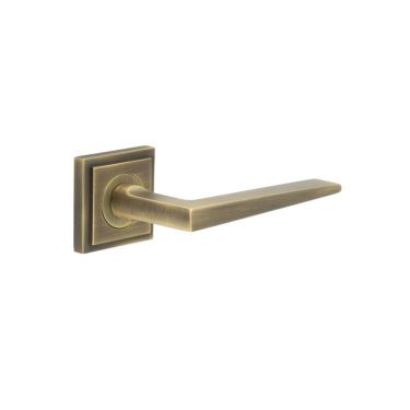 Click Here To Enlarge This Photo Of BUR10KIT7 Frelan Hardware Burlington Mayfair Door Handles on Square Stepped Rose Antique Brass