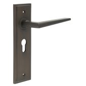 BUR10KIT89 Frelan Hardware Burlington Mayfair Door Handles on 47.5mm Euro Backplate Dark Bronze