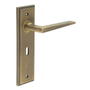 Click Here To Enlarge This Photo Of BUR10KIT9 Frelan Hardware Burlington Mayfair Door Handles on 57mm Lock Backplate Antique Brass