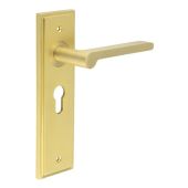 BUR15KIT245 Frelan Hardware Burlington Fitzrovia Door Handles on 47.5mm Euro Backplate Satin Brass