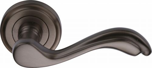 Click Here To Enlarge This Photo Of V1601-MB Heritage Brass Door Handle Lever Latch on Round Rose Lisboa Design Matt Bronze Finish