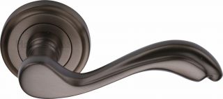 V1601-MB Heritage Brass Door Handle Lever Latch on Round Rose Lisboa Design Matt Bronze Finish