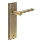 BUR15KIT8 Frelan Hardware Burlington Fitzrovia Door Handles on Latch Backplate Antique Brass