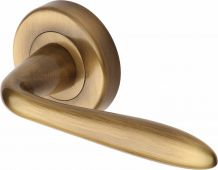 V1750-AT Heritage Brass Door Handle Lever Latch on Round Rose Sutton Design Antique Brass Finish