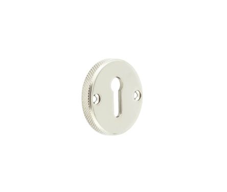 Click Here To Enlarge This Photo Of BUR182PN Frelan Hardware Burlington Westbourne Knurled Standard Keyway Escutcheon Polished Nickel