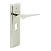 BUR20KIT167 Frelan Hardware Burlington Knightbridge Door Handles on 47.5mm Euro Backplate Polished Nickel