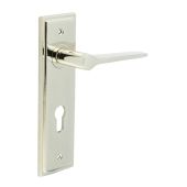 BUR20KIT168 Frelan Hardware Burlington Knightbridge Door Handles on 72mm Din Euro Backplate Polished Nickel